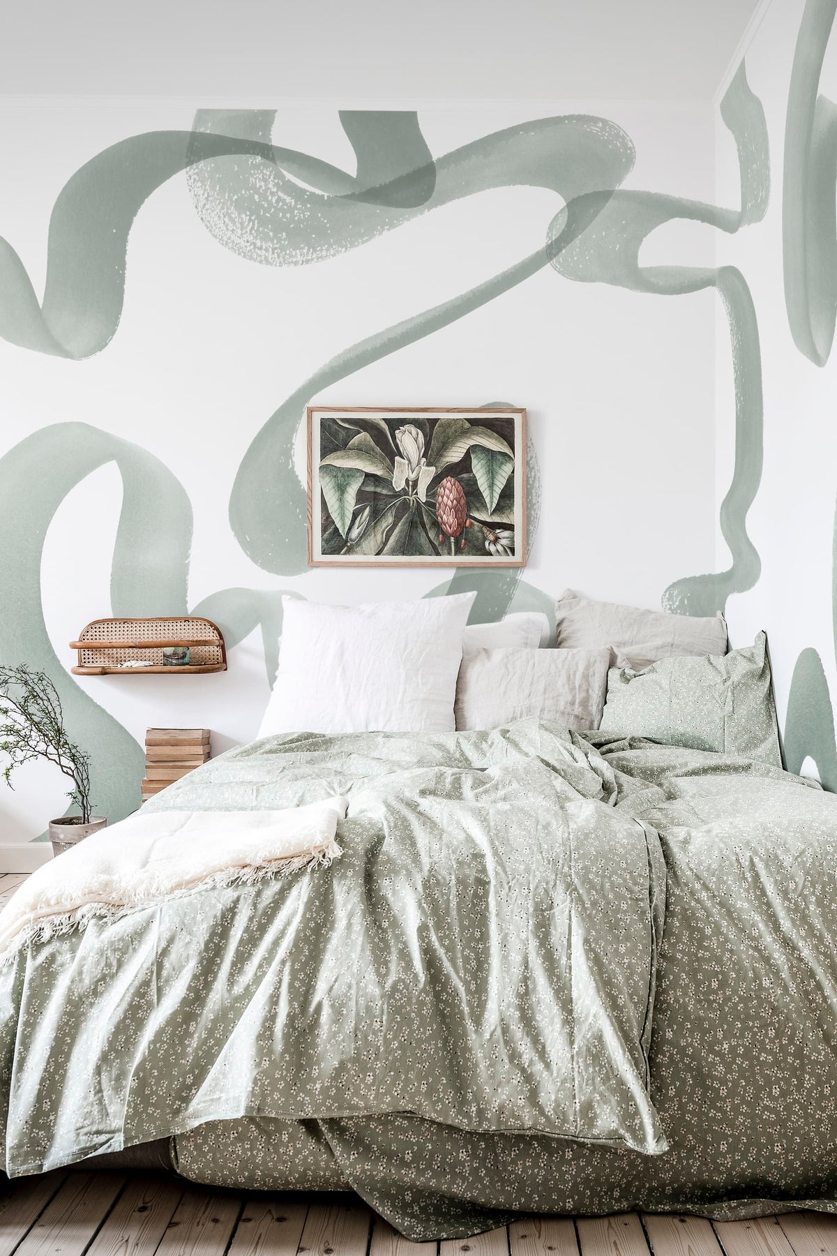 Waves, Green Mural Wallpaper - room preview 03