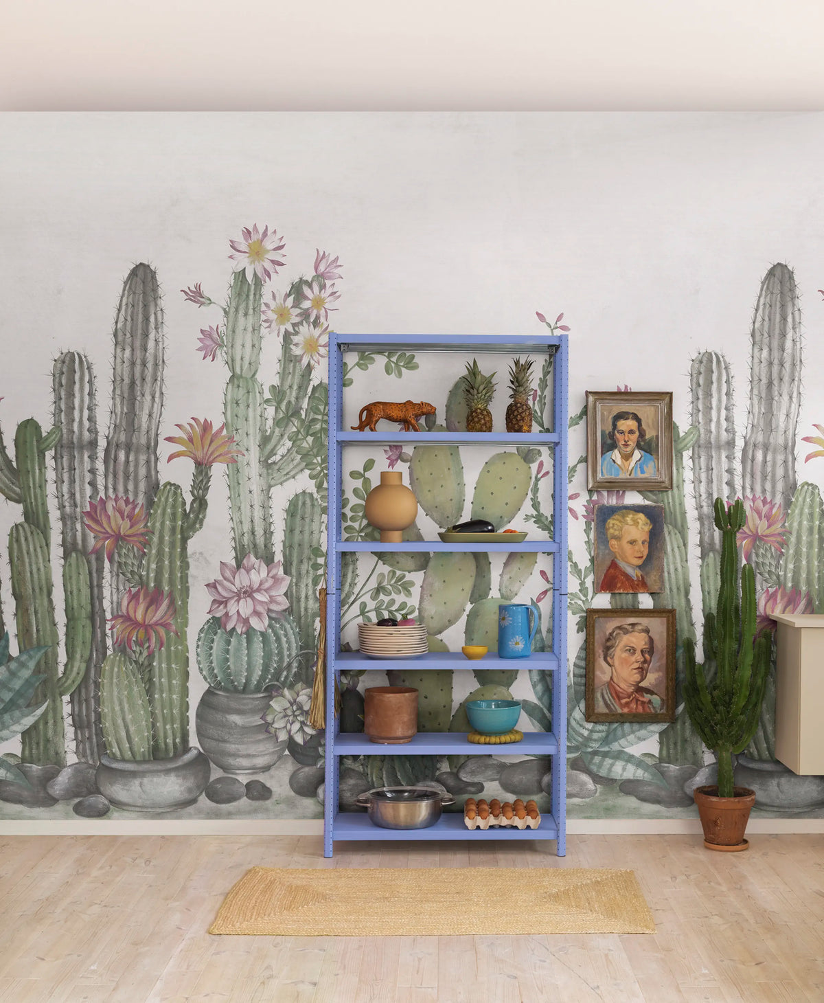 Playfull Cactus, Ivory Mural Wallpaper - room preview 03