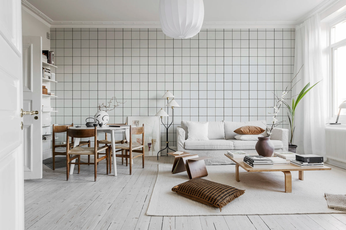 Square Tiles, Clean White Mural Wallpaper - room preview 03