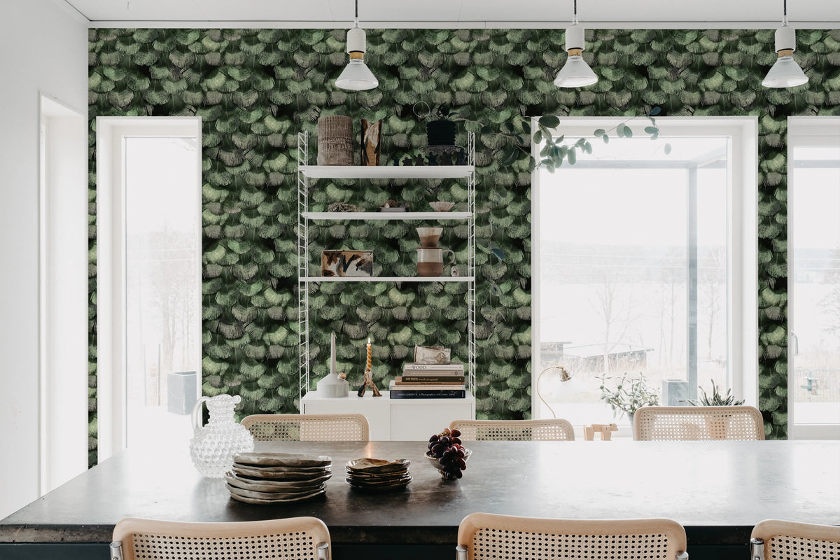 Petite Peackock Plumage, Jade Mural Wallpaper - room preview 03