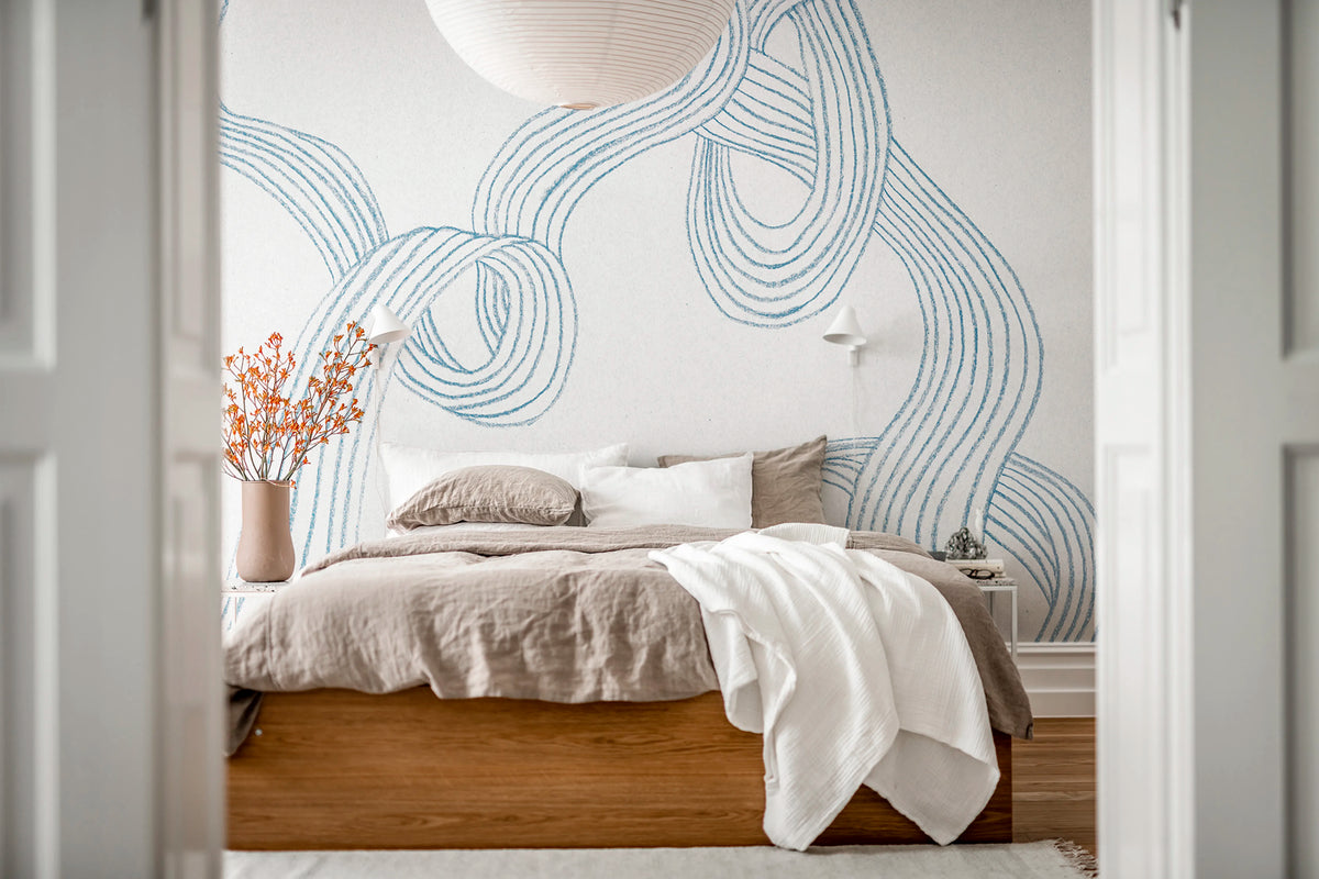 Stripes, Light Blue Mural Wallpaper - room preview 03