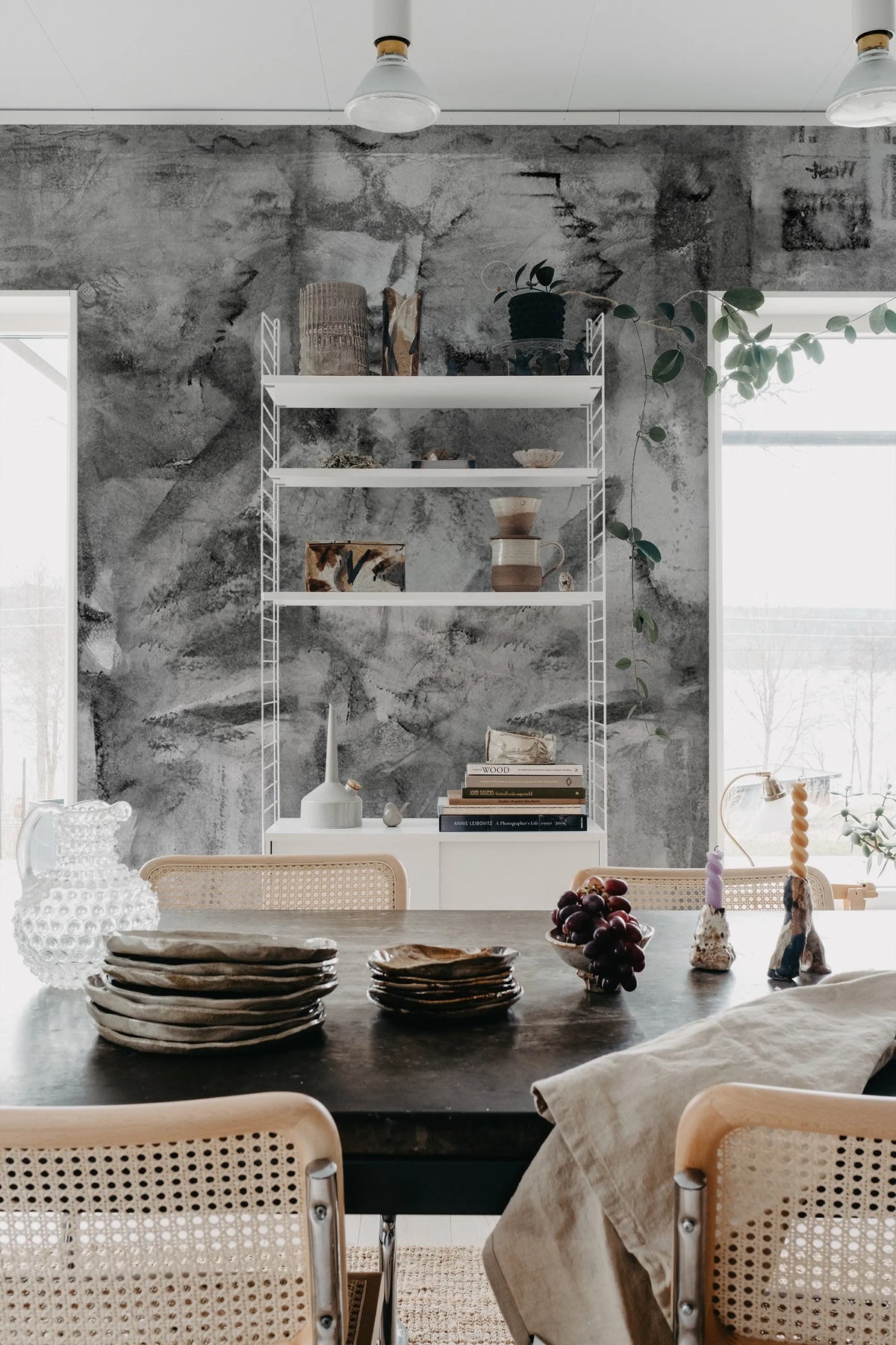 Paper Mache, Graphite Mural Wallpaper - room preview 03