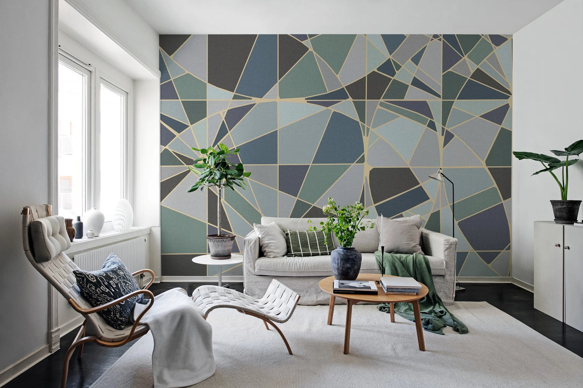 Facet, Blue Mural Wallpaper - room preview 03