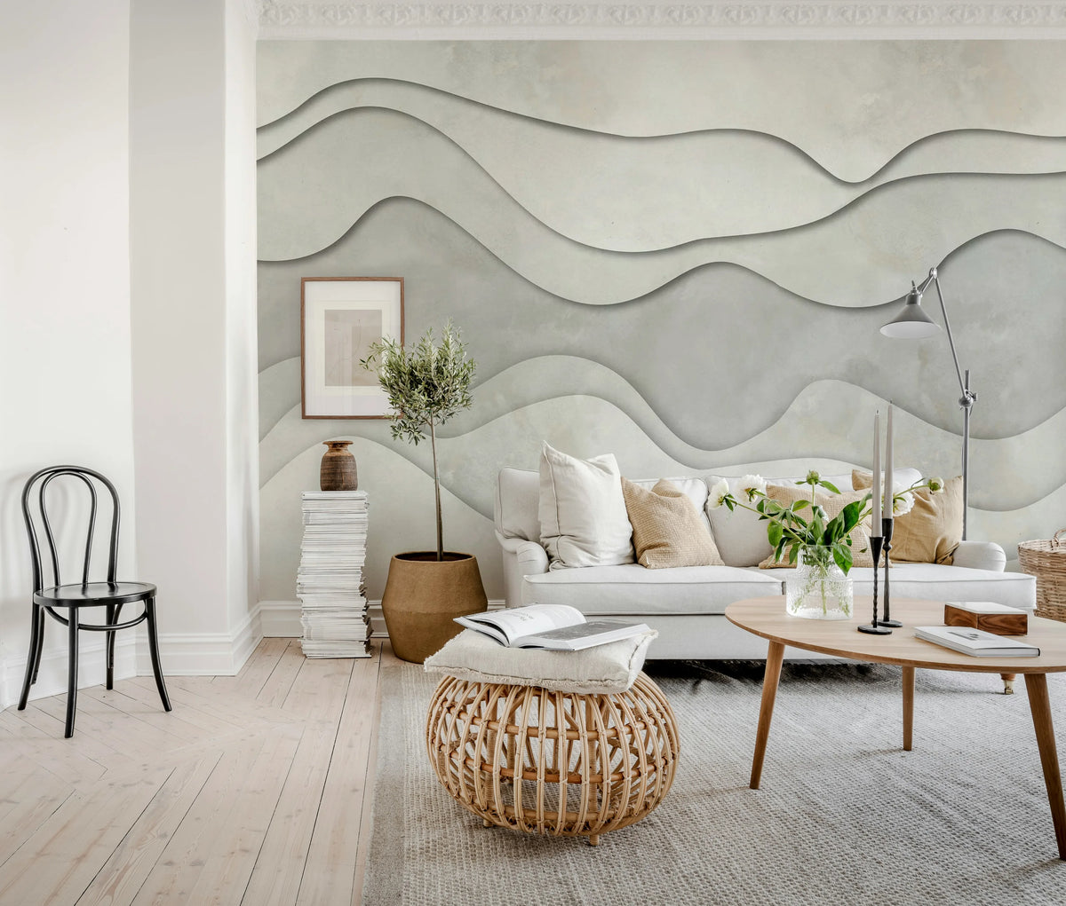 3D Wave, White Mural Wallpaper - room preview 03
