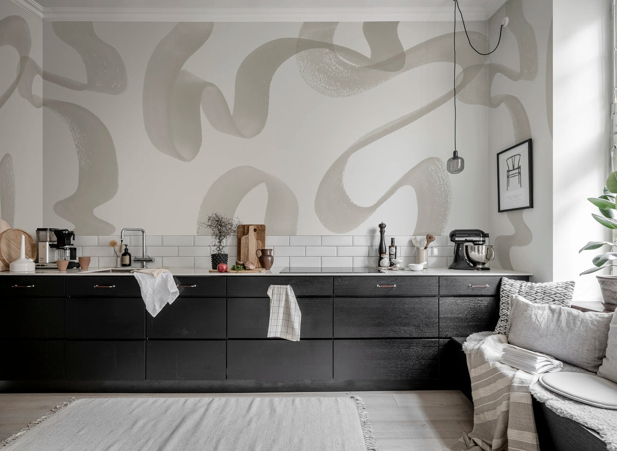 Waves, Beige Mural Wallpaper - room preview 03