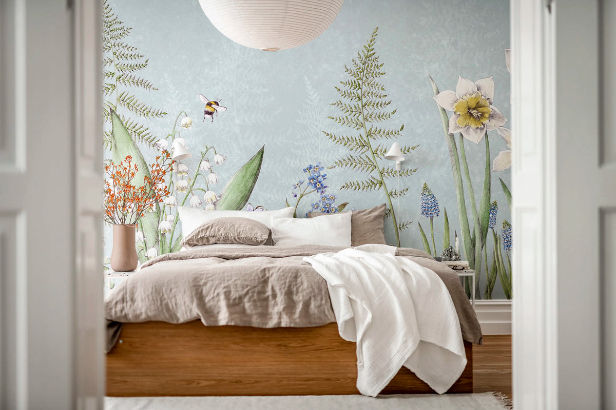 Bumblebee, Light Blue Mural Wallpaper - room preview 03