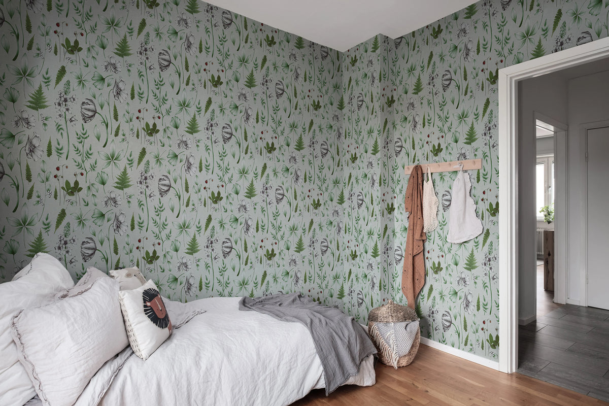 Botanical Green Mural Wallpaper - room preview 03