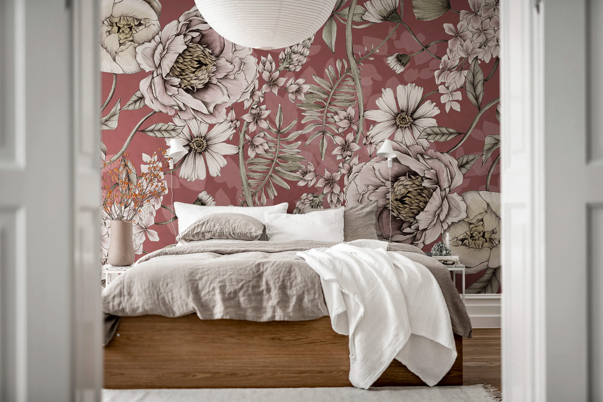 Spring Flower, Rust Mural Wallpaper - room preview 03