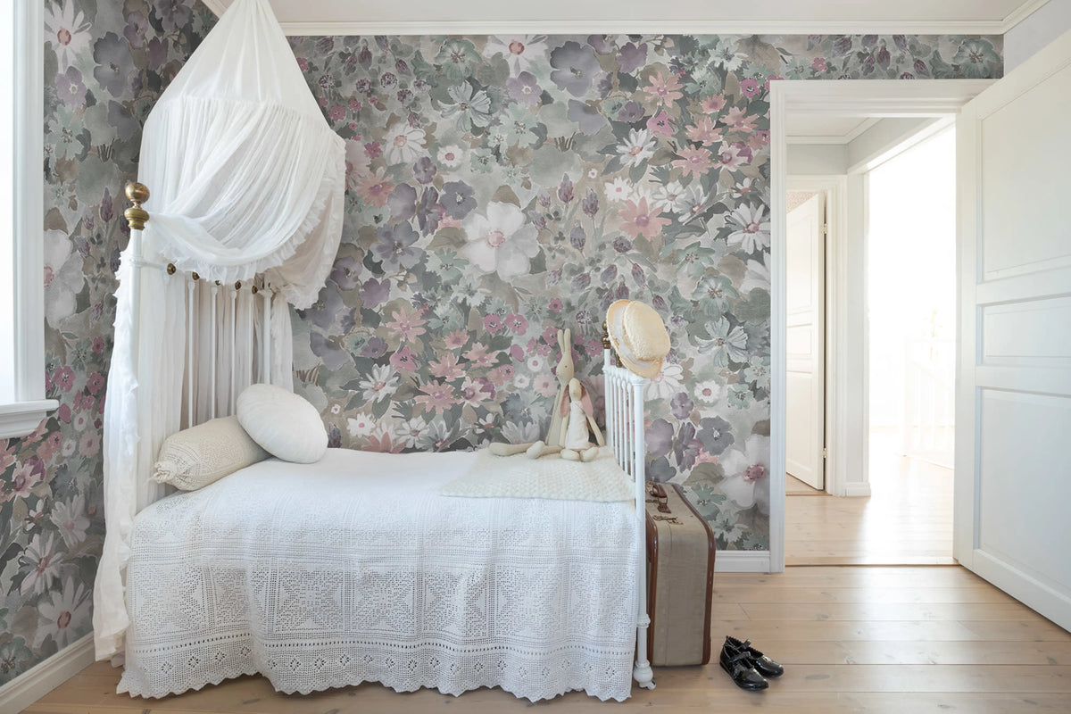 Summer Field, Dusty Pink Mural Wallpaper - room preview 03