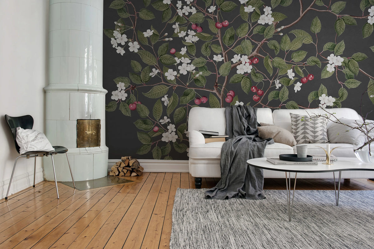 Cherries, Midnight Mural Wallpaper - room preview 03