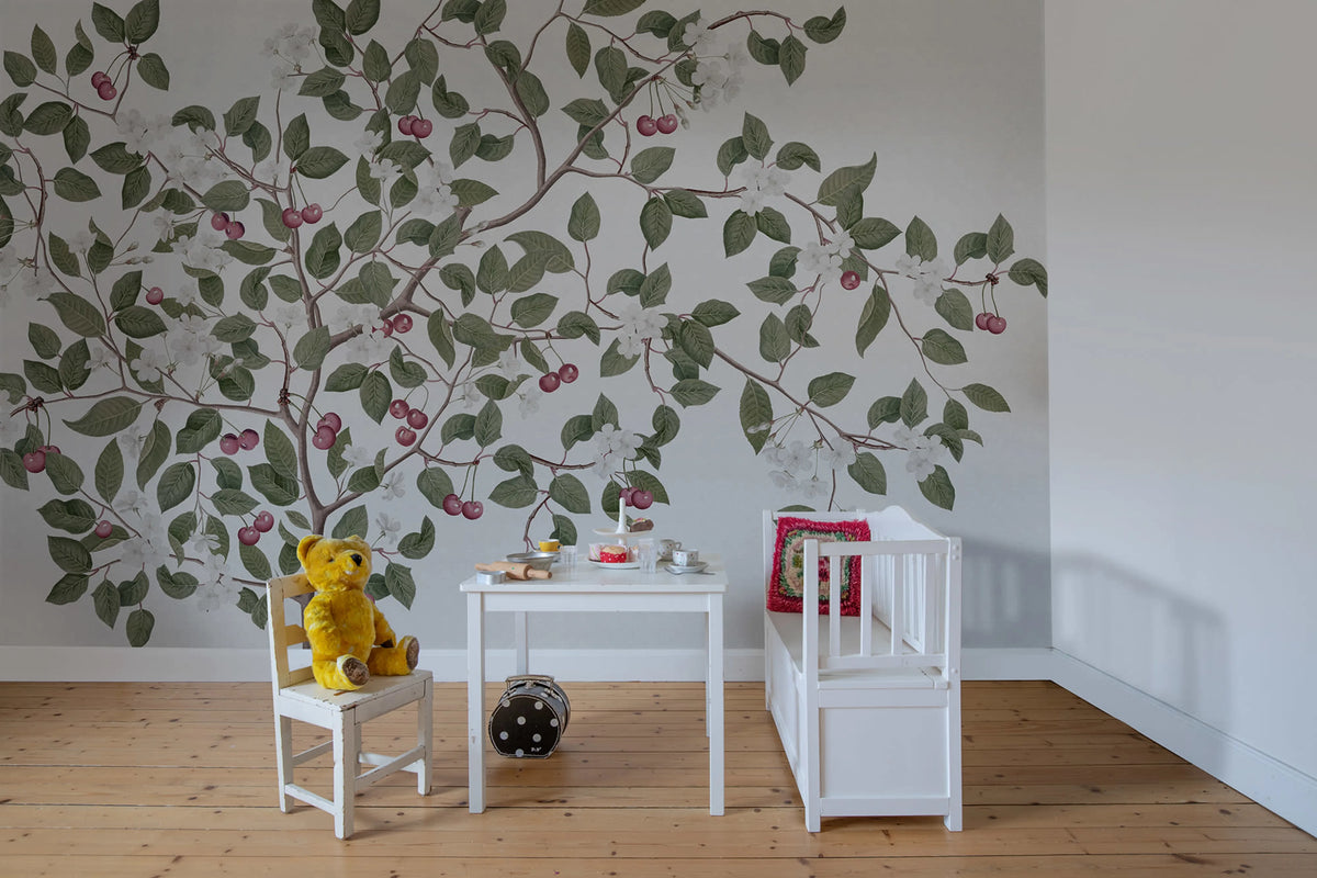 Cherries, White Mural Wallpaper - room preview 03