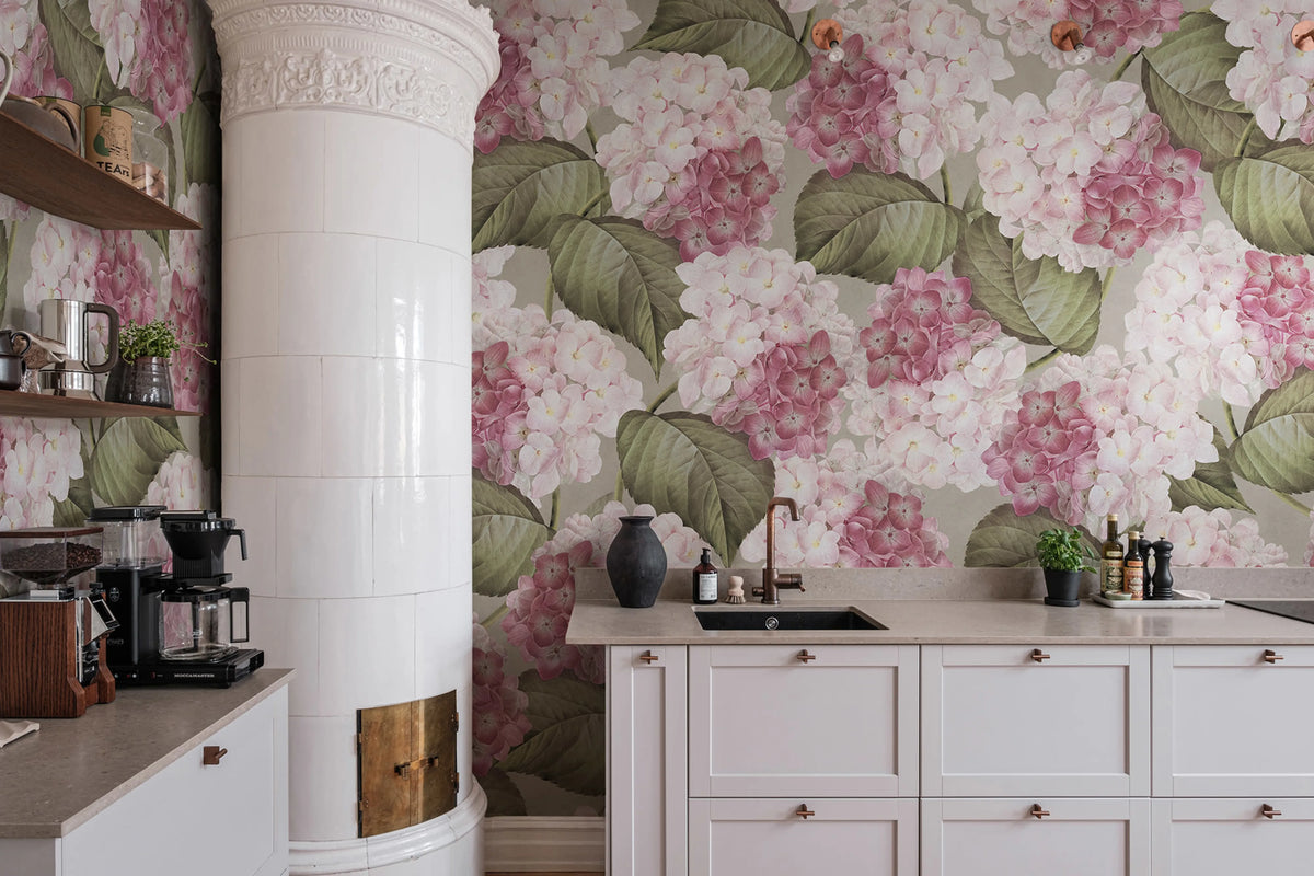 Hydrangea, Pink Mural Wallpaper - room preview 03