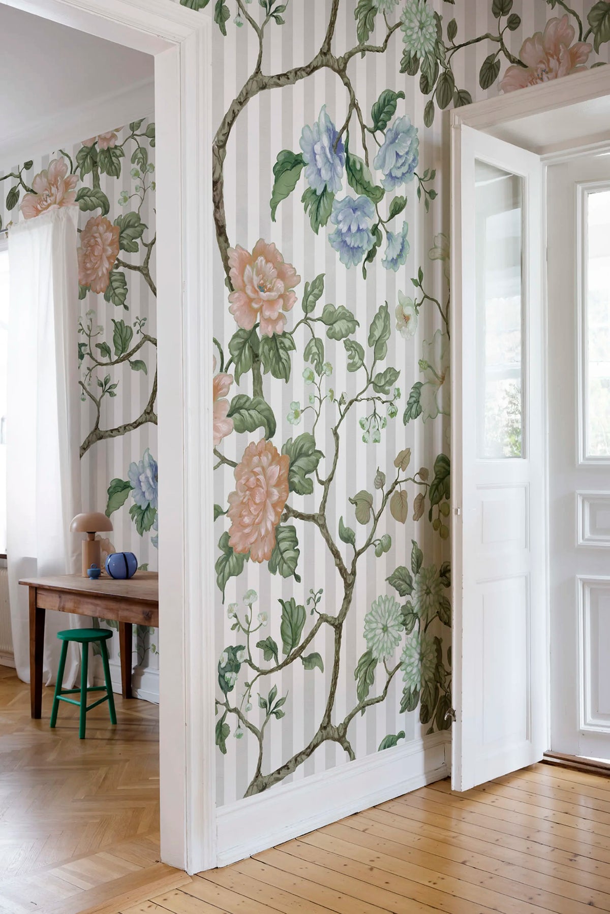 Rose Stripe, White Mural Wallpaper - room preview 03