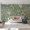 Rose Stripe, Green Mural Wallpaper - room preview 03