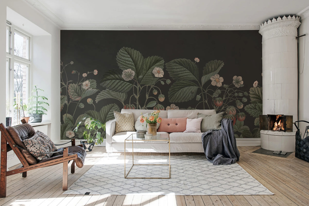 Wild Strawberries, Midnight Mural Wallpaper - room preview 03
