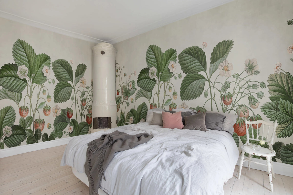 Wild Strawberries, Green Mural Wallpaper - room preview 03