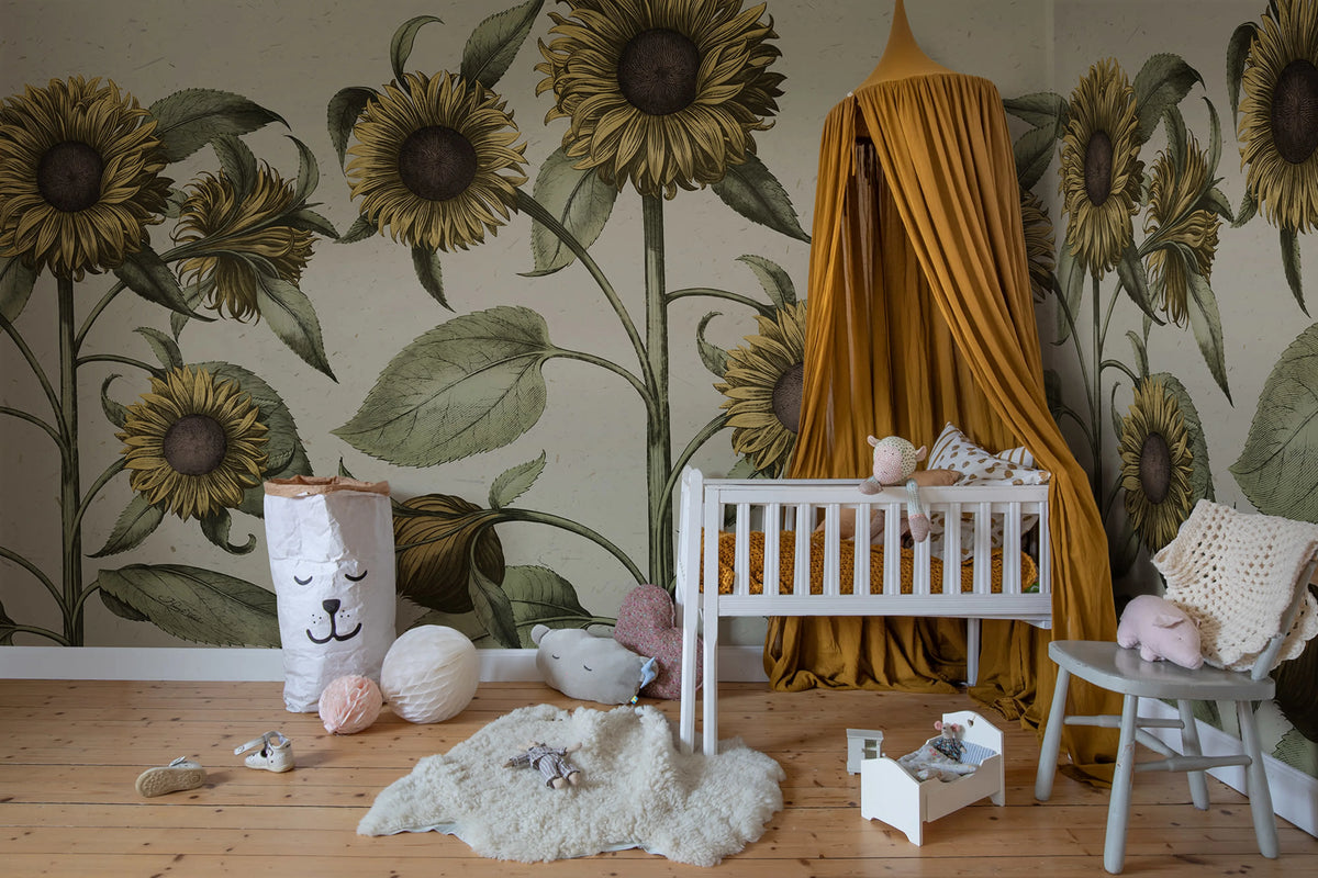 Sunflower, Yellow Mural Wallpaper - room preview 03
