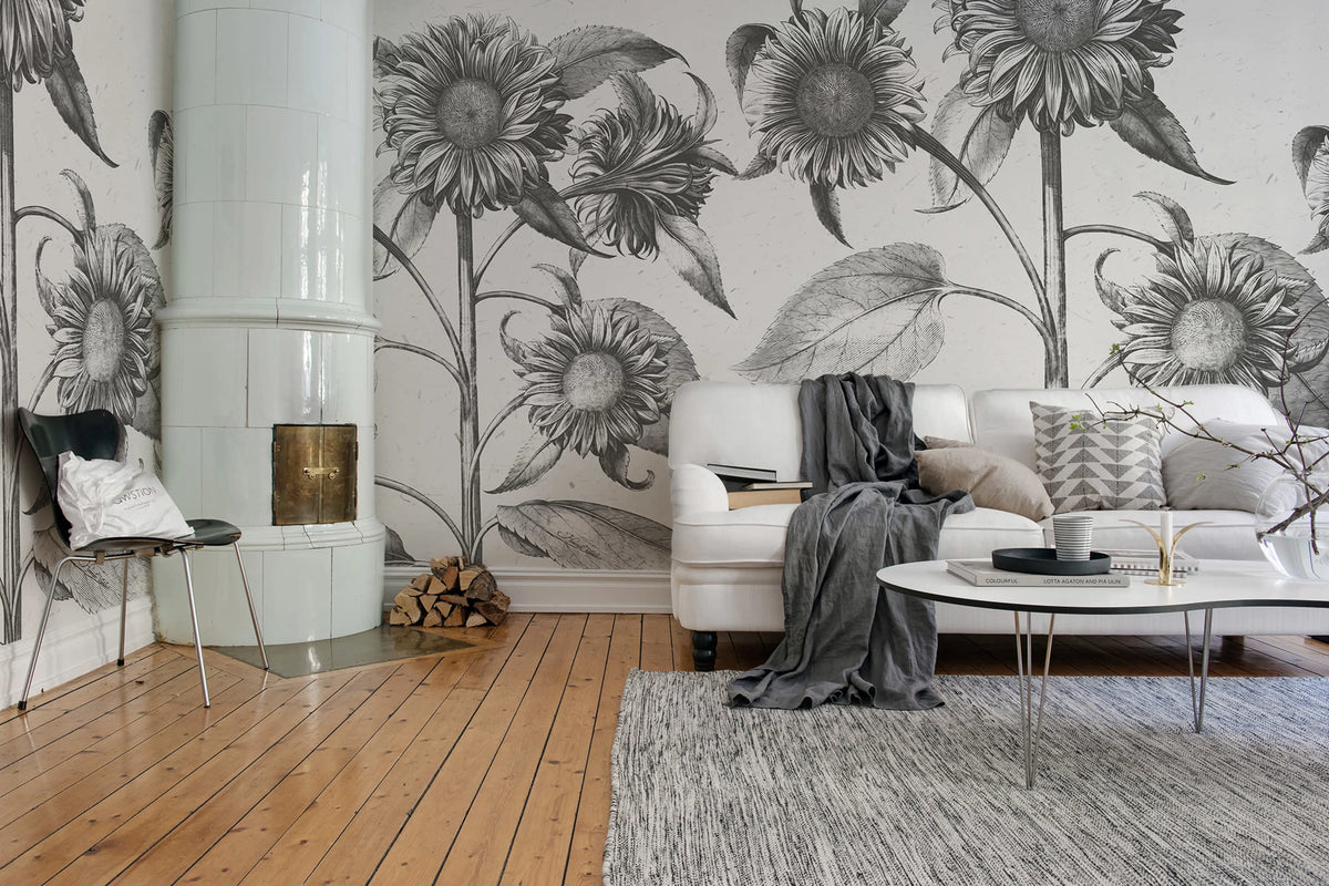 Sunflower, Beige Mural Wallpaper - room preview 03