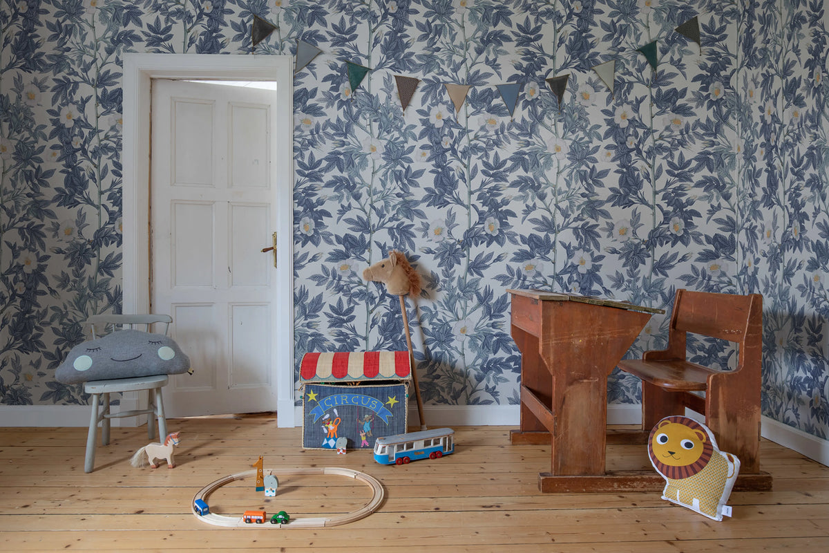 Rose Hip, Blue Mural Wallpaper - room preview 03