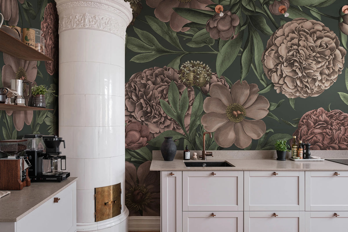Peony Delight, Midnight Mural Wallpaper - room preview 03