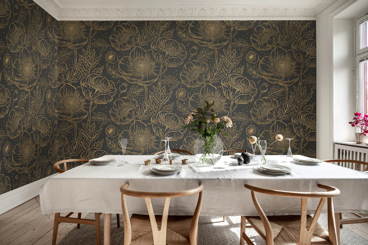 Golden Poppy, Midnight Mural Wallpaper - room preview 03