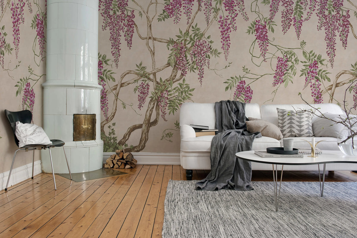 Wisteria Tree, Dusty Pink Mural Wallpaper - room preview 03