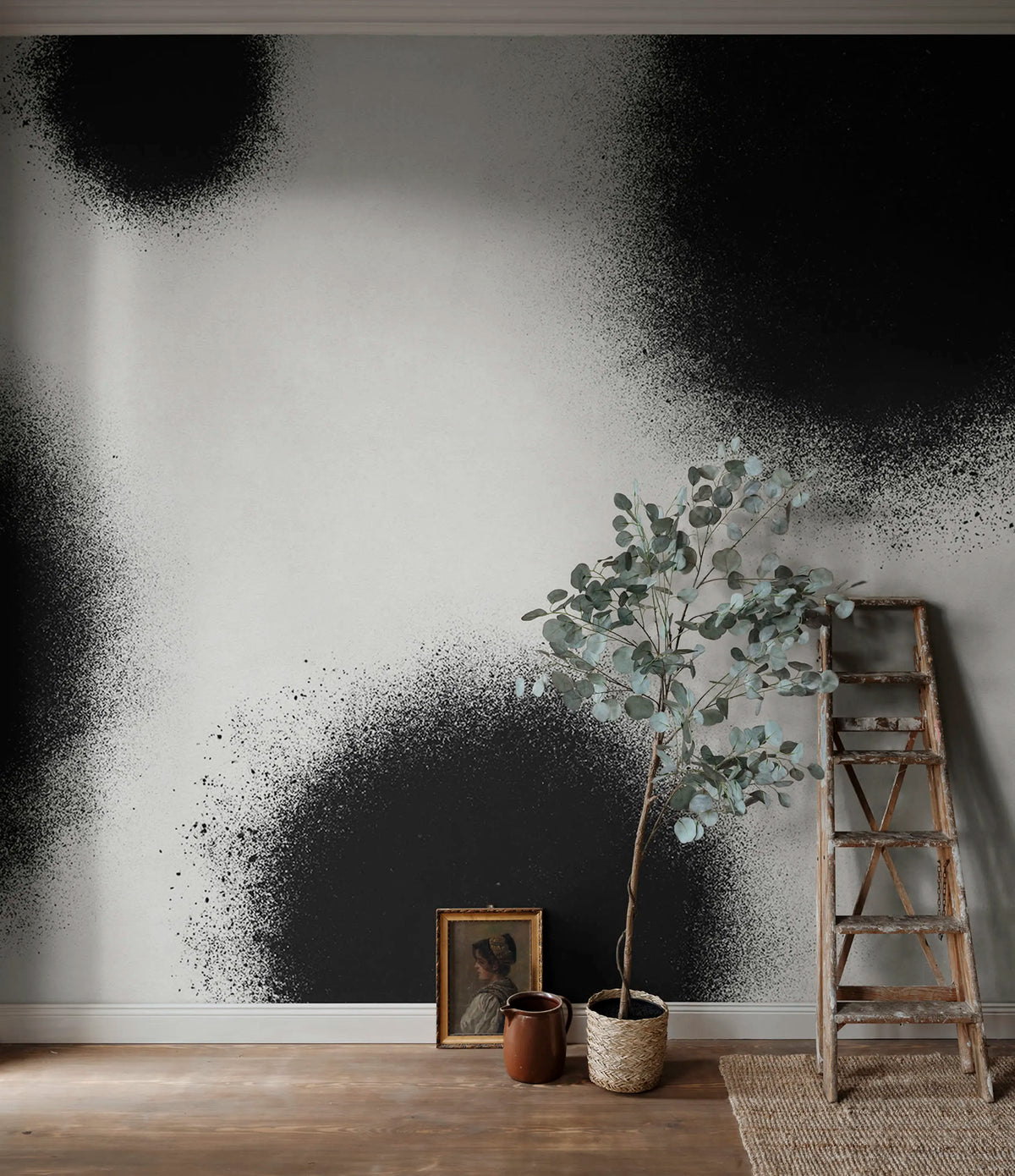Ash Dots, Graphite Mural Wallpaper - room preview 03