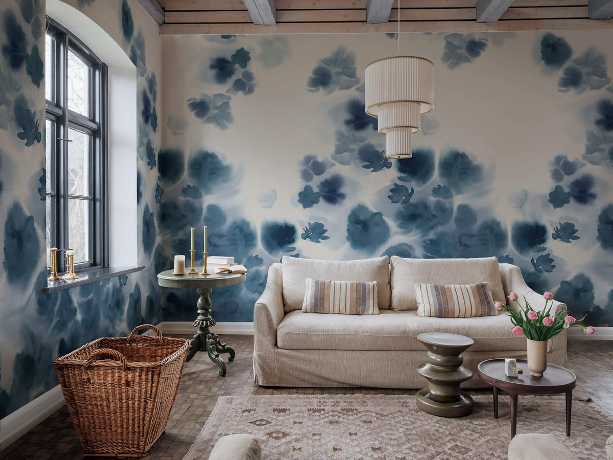 Faded Dreams, Blue Mural Wallpaper - room preview 03