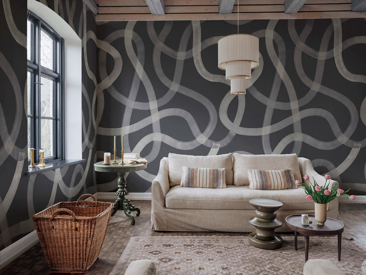 Serpentine, Graphite Mural Wallpaper - room preview 03