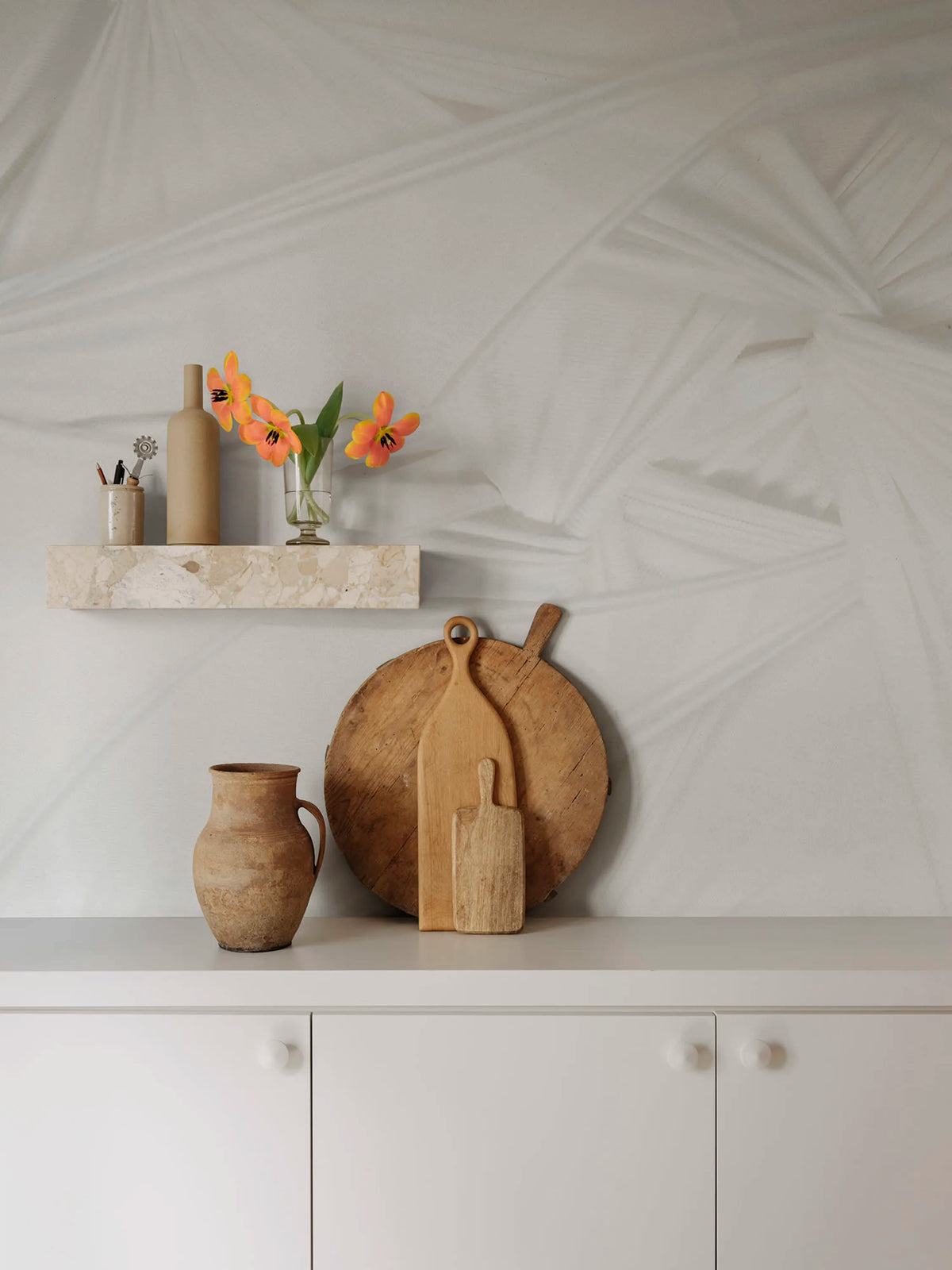 Silk Shadows, White Mural Wallpaper - room preview 03