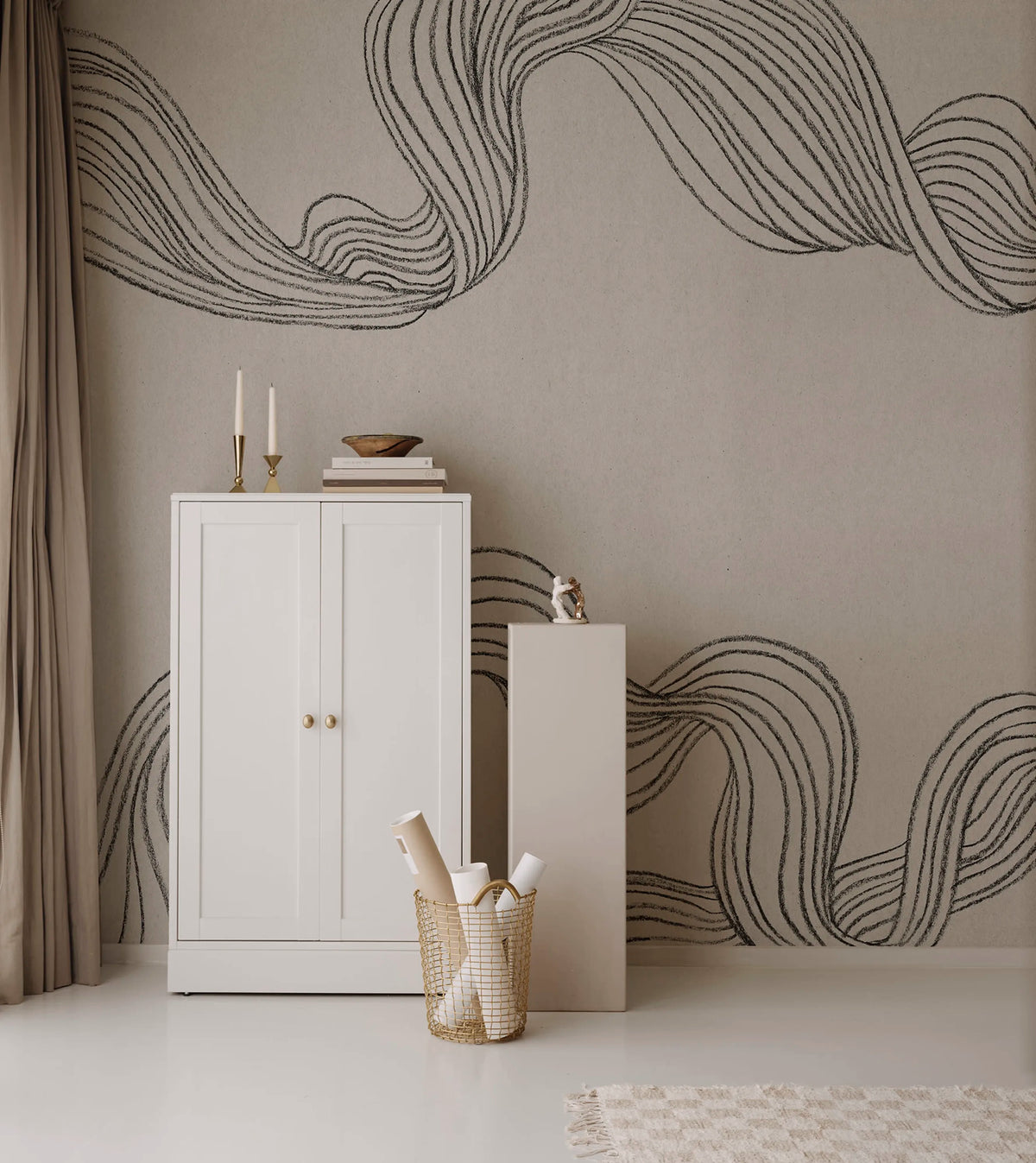 Stripes by Hand, Graphite Mural Wallpaper - room preview 03