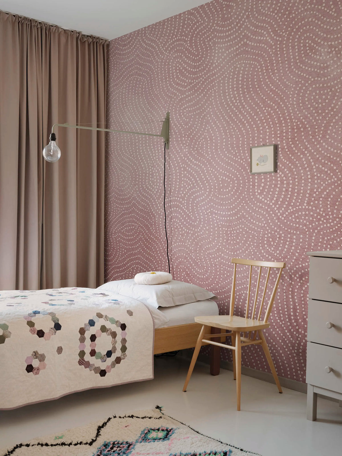 Wiggly Dots, Pink Mural Wallpaper - room preview 03