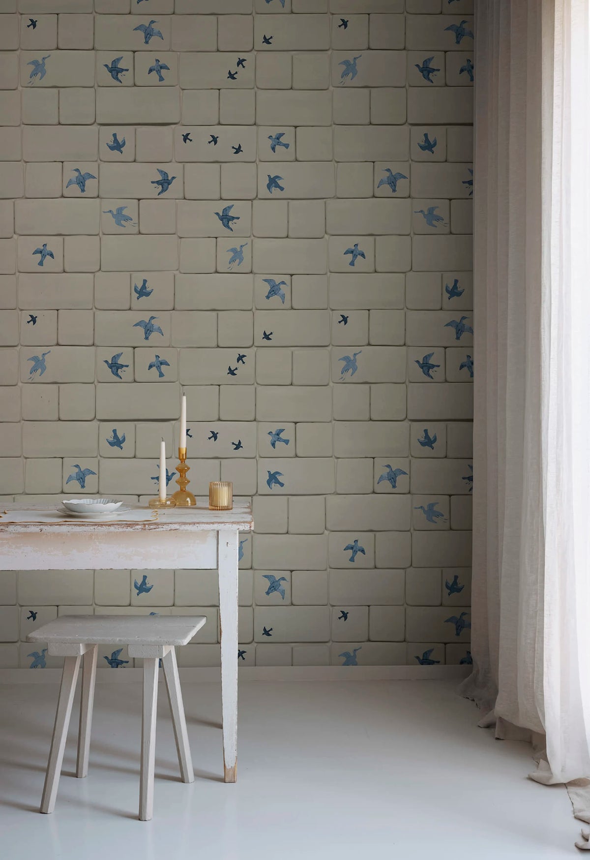 Flight of Tiles, Blue Mural Wallpaper - room preview 03