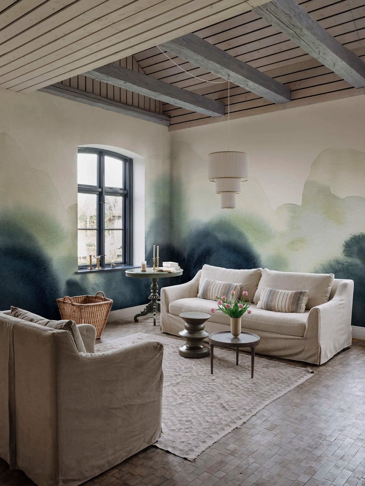 Flowing Hills, Blue Mural Wallpaper - room preview 03