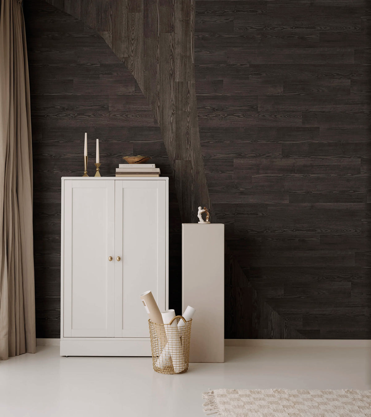Woodline, Walnut Mural Wallpaper - room preview 03