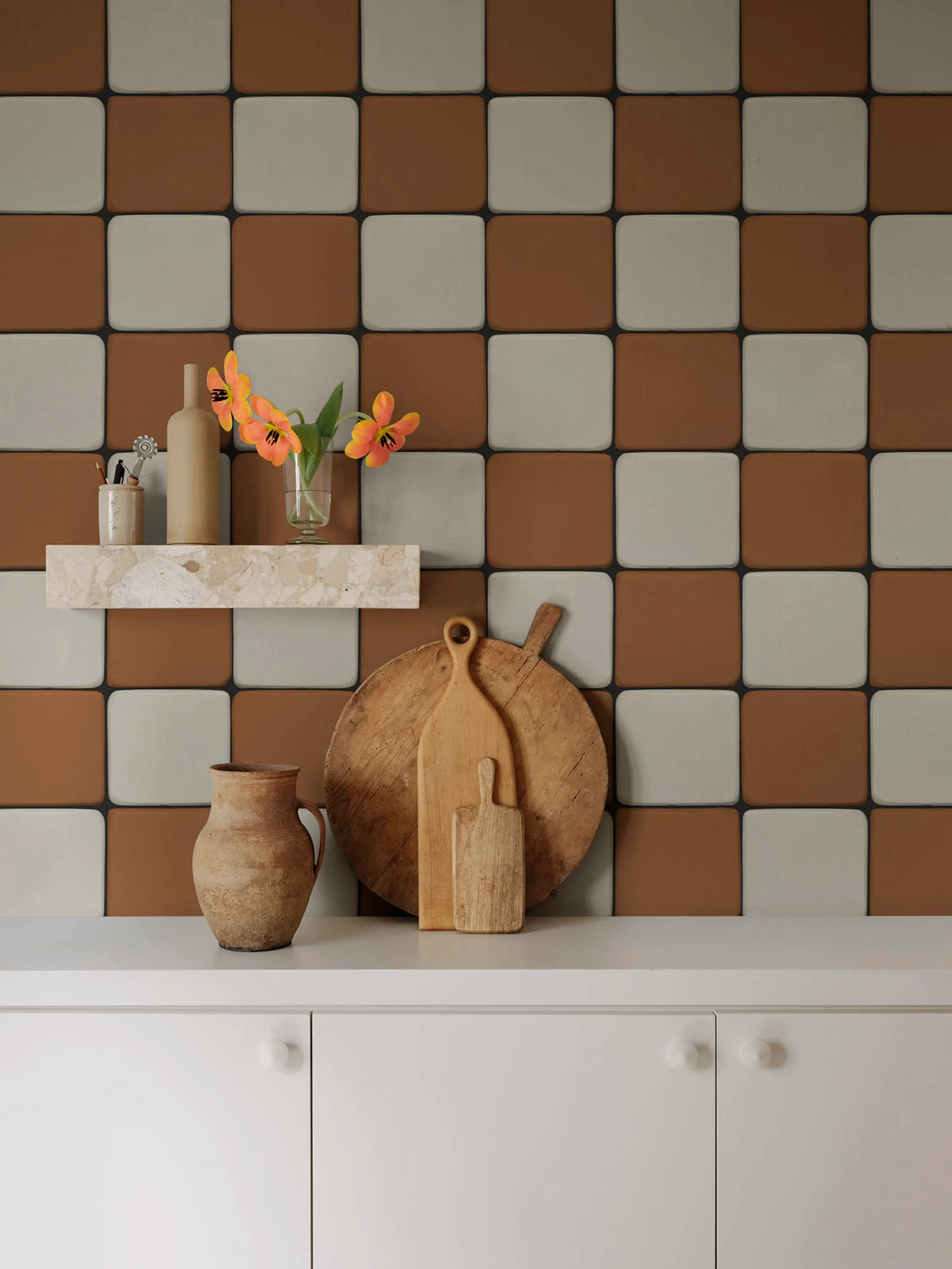 Porcelain Tiles, Orange Mural Wallpaper - room preview 03