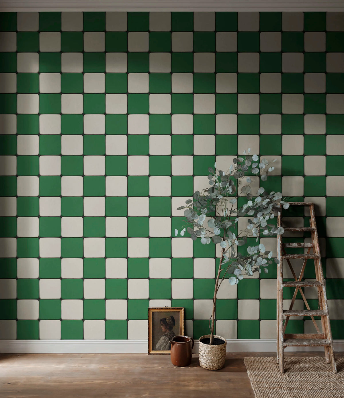 Porcelain Tiles, Green Mural Wallpaper - room preview 03