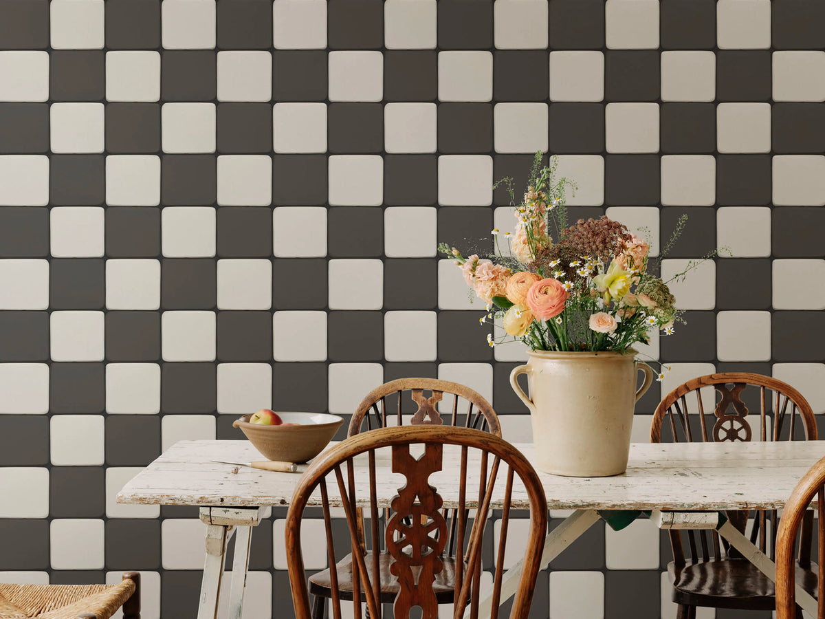 Porcelain Tiles, Graphite Mural Wallpaper - room preview 03