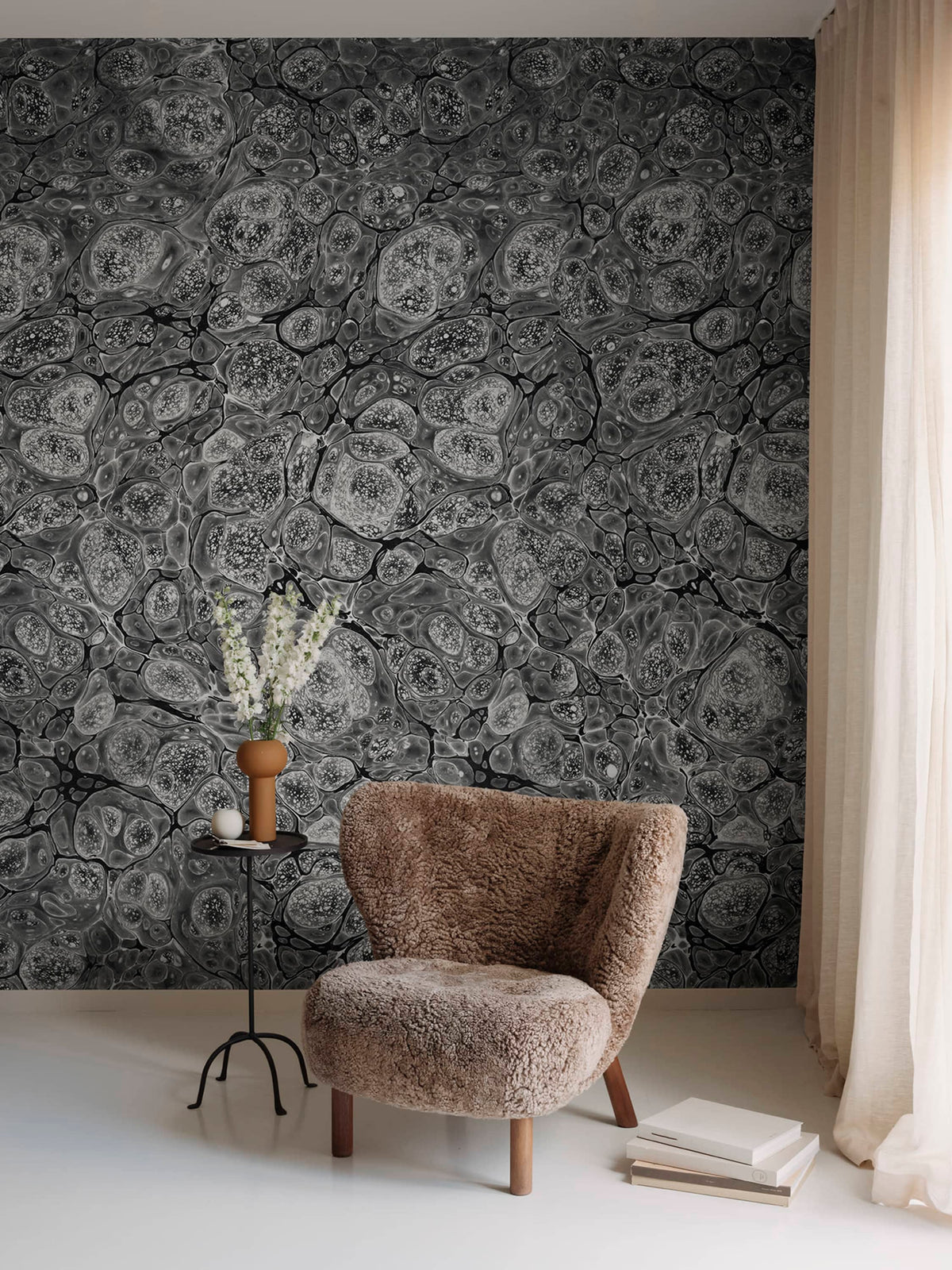 Marbling, Graphite Mural Wallpaper - room preview 03