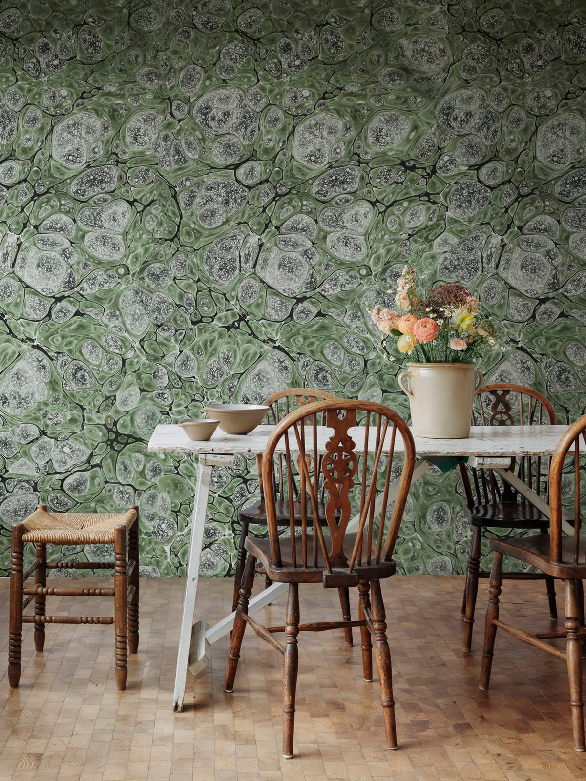 Marbling, Green Mural Wallpaper - room preview 03