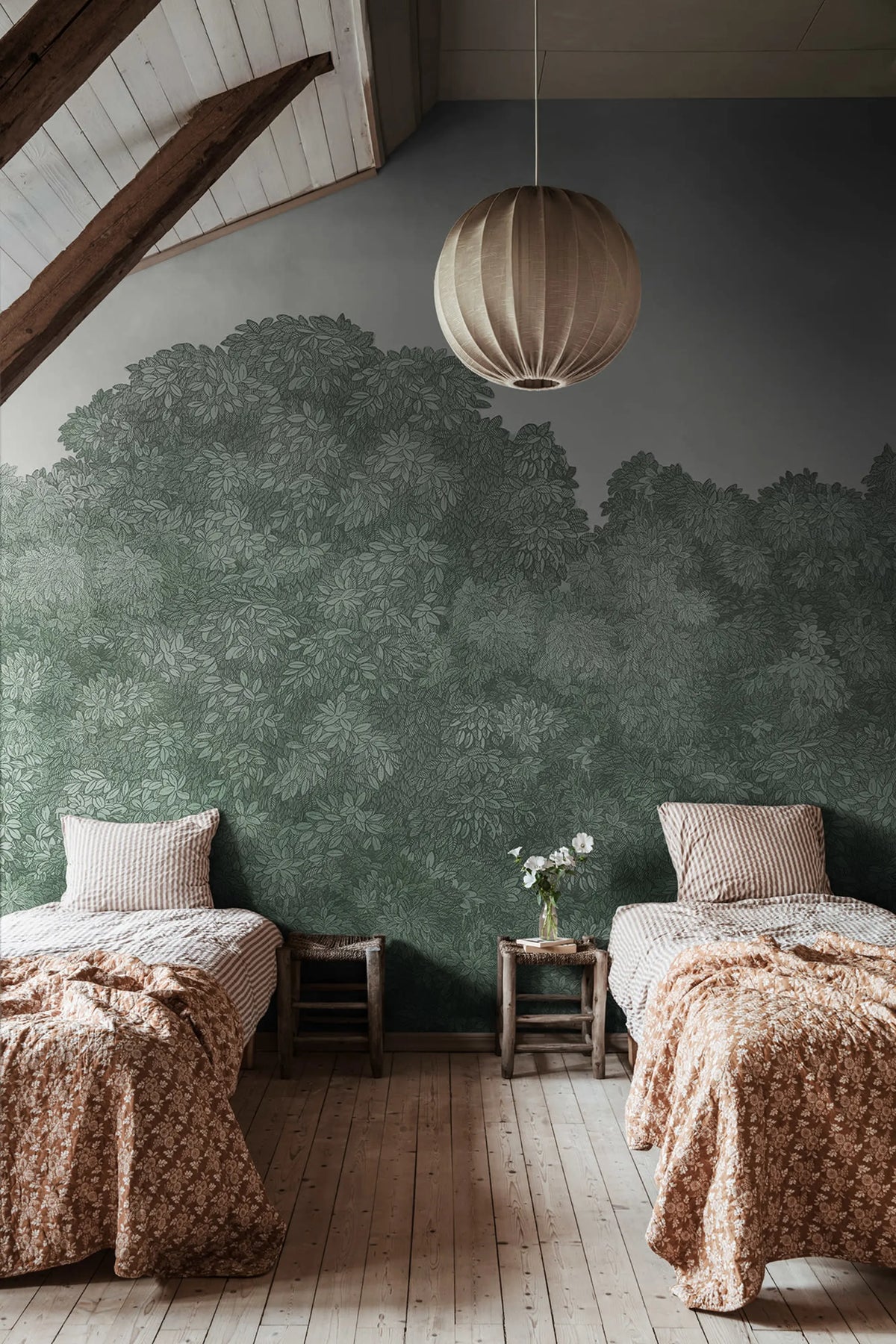 Belle Buisson, Turquoise Vintage Mural Wallpaper - room preview 03