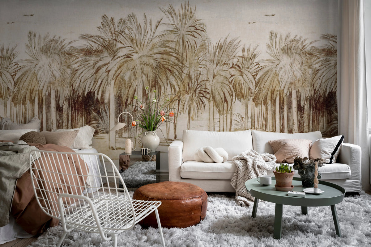 Ocean Palms, Beige Mural Wallpaper - room preview 03