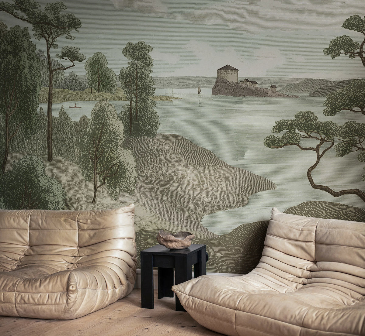 Lake View, Green Mural Wallpaper - room preview 03