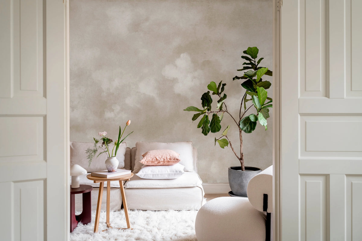 Vintage Clouds, Beige Mural Wallpaper - room preview 03