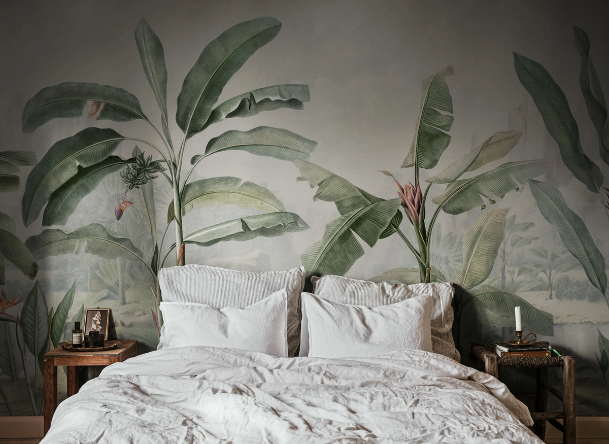 Tropical Palms, Vintage Mural Wallpaper - room preview 03