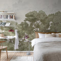 Bellewood Clouds, Green Vintage Mural Wallpaper - room preview 03