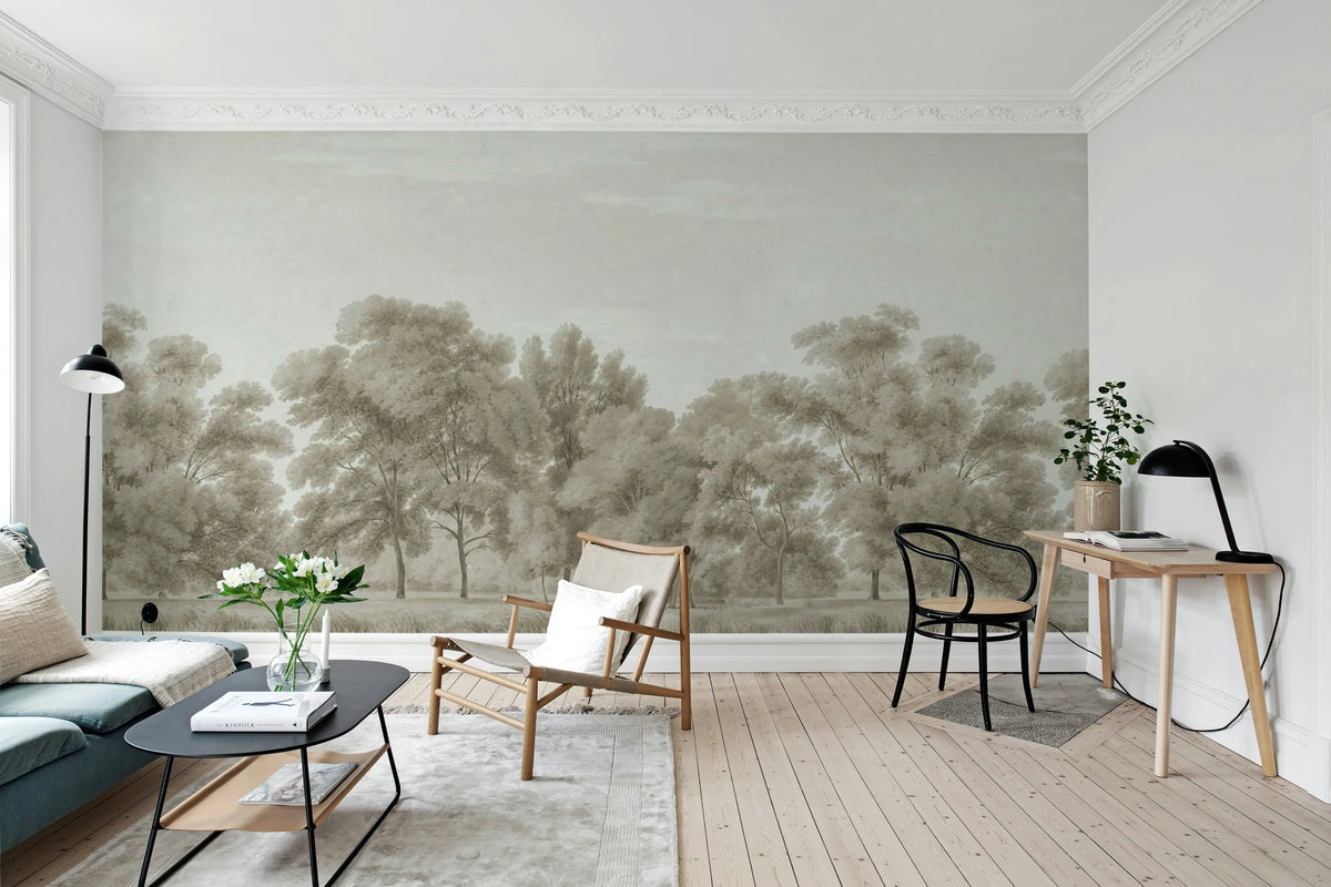 Whispering Forest, Beige Mural Wallpaper - room preview 03