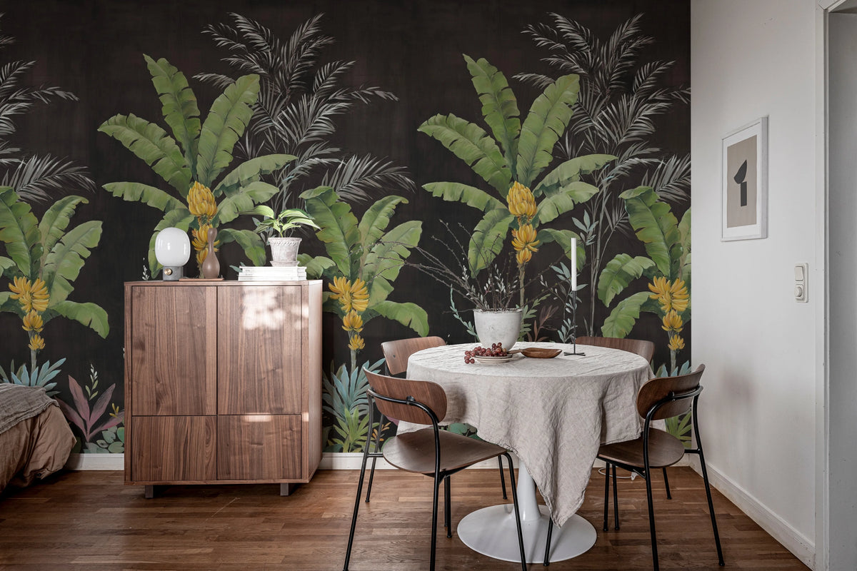 Banana Tree Jungle, Black Mural Wallpaper - room preview 03