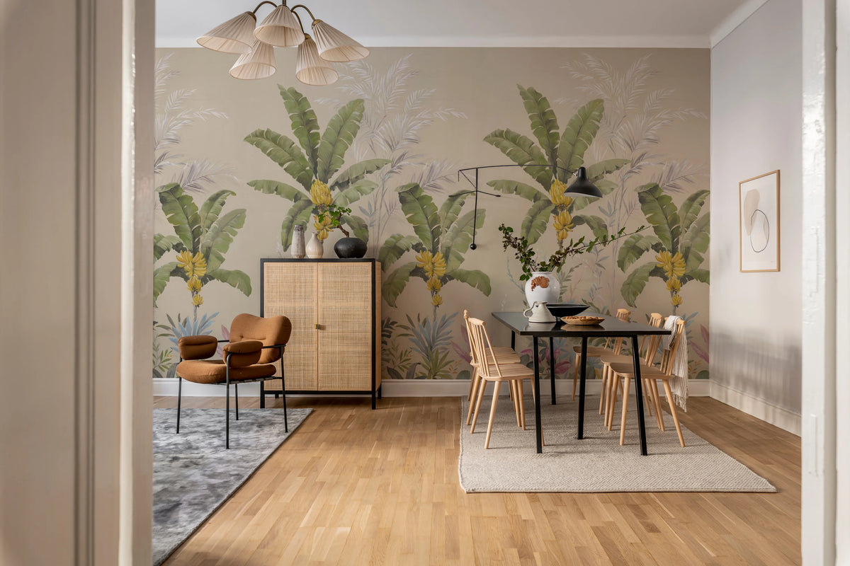 Banana Tree Jungle, Beige Mural Wallpaper - room preview 03