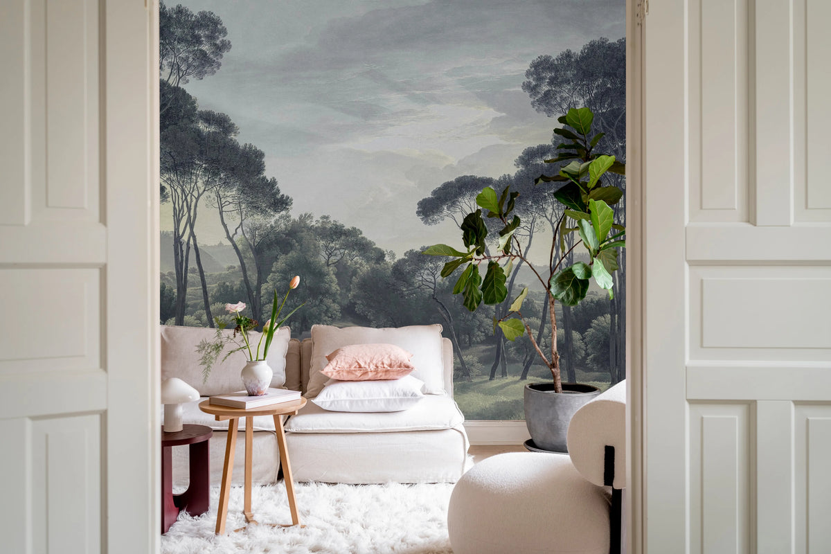 Pine Wood, Blue Mural Wallpaper - room preview 03